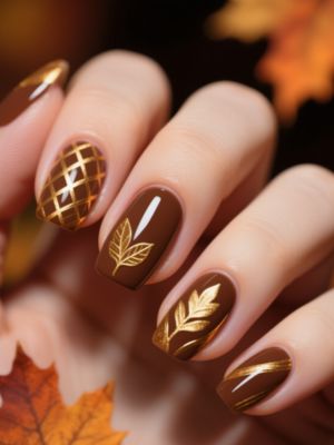 Brown and Gold Nails for Fall