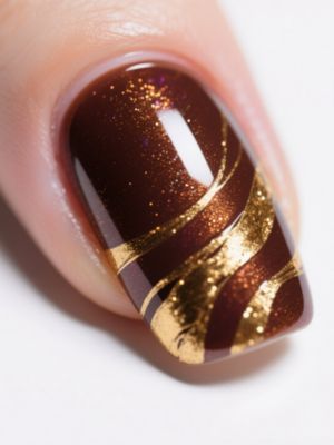 Shimmery Brown and Gold Nails