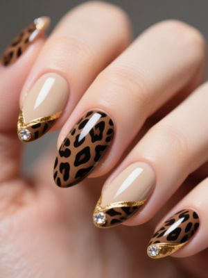 Beige Nails with Animal Print