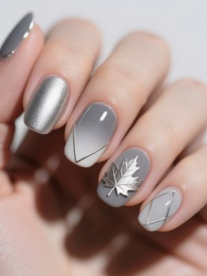 Silver and Grey Nail Design for Fall