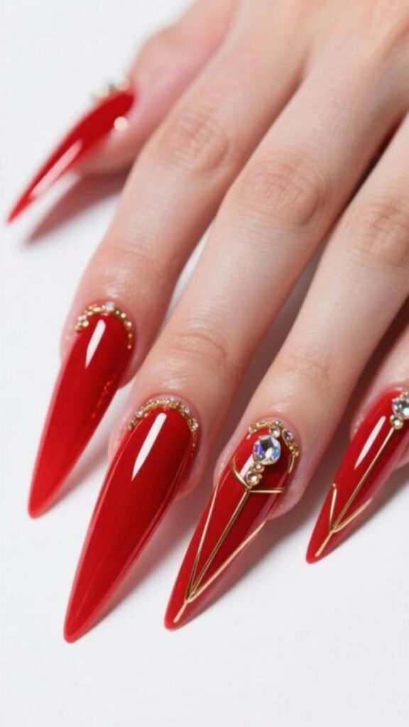 Bold Red Coffin Acrylic Nails