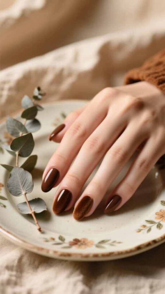 Matte Coffee Brown Nails