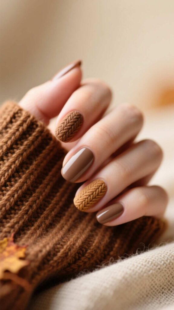 Brown Sweater Texture Nails