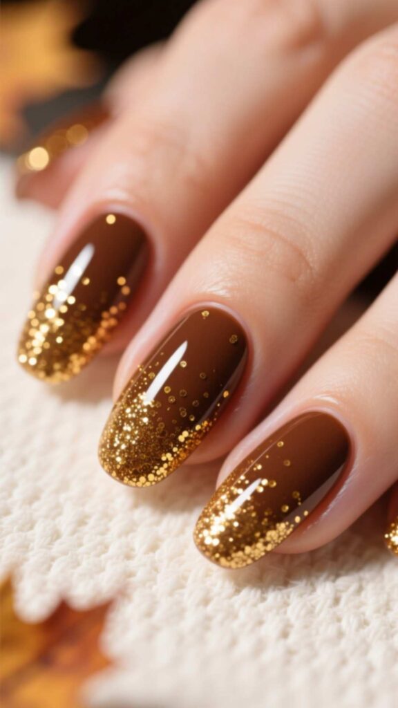 Brown and Gold Glitter Tips
