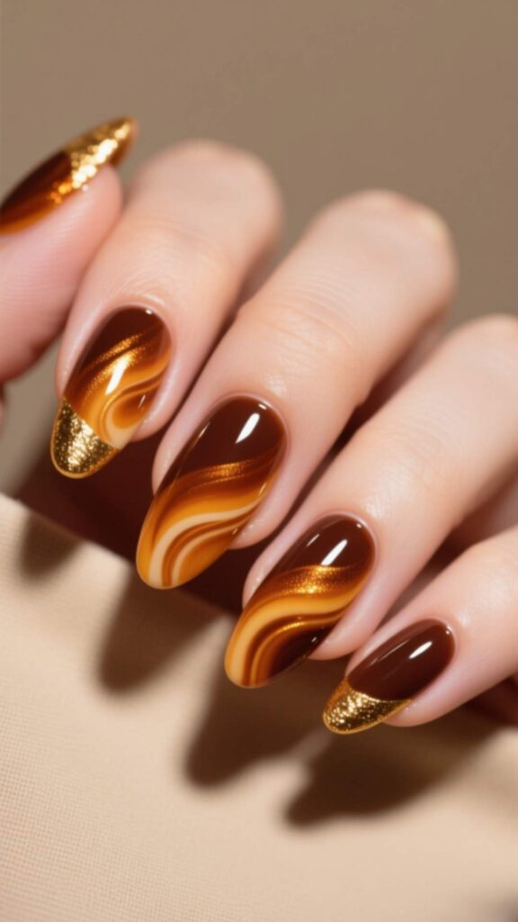Caramel Swirl Nails