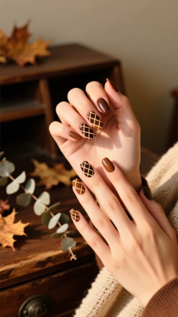 Brown Plaid Nail Art