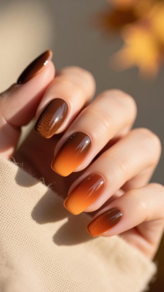 Brown and Orange Gradient Nails
