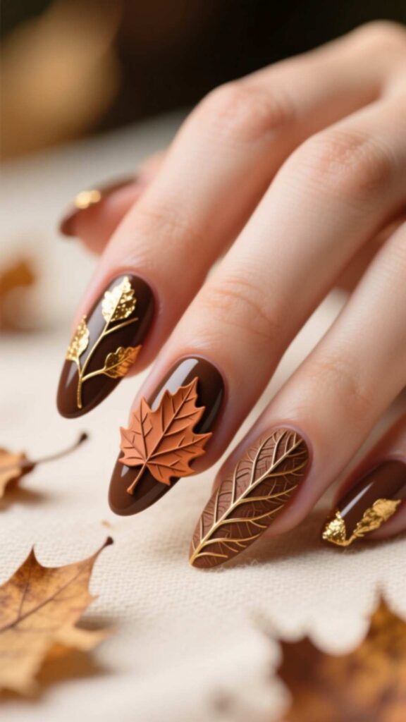 Brown Leaf Nail Art