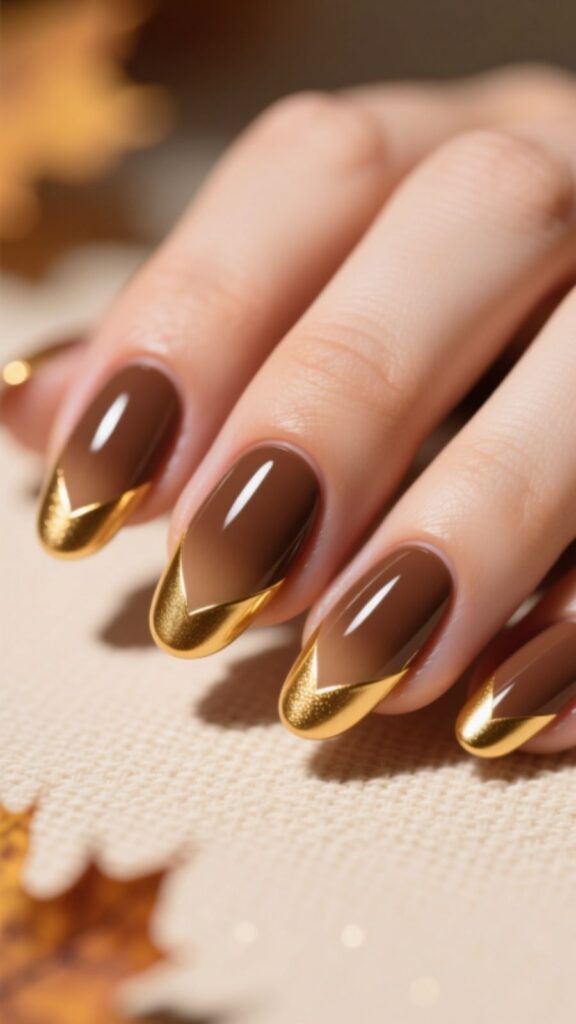Mocha and Gold French Tips