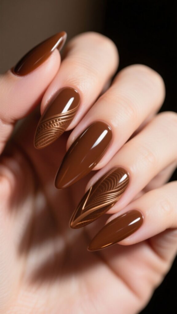 Glossy Brown Acrylic Nails