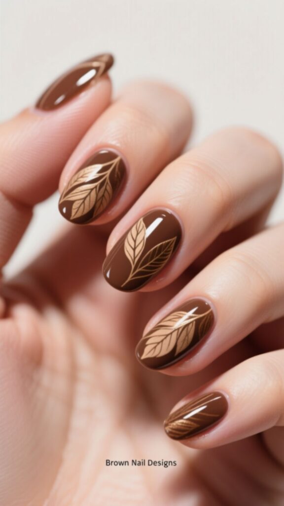 Leafy Brown Nail Art