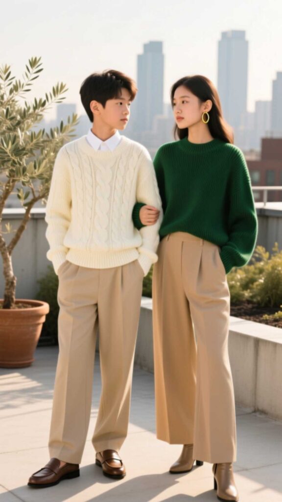 Knit Sweater with Wide-Leg Trousers
