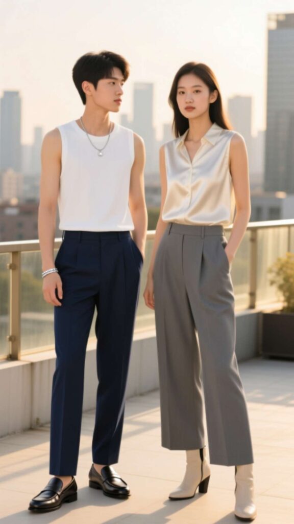 Sleeveless Blouse with Trousers