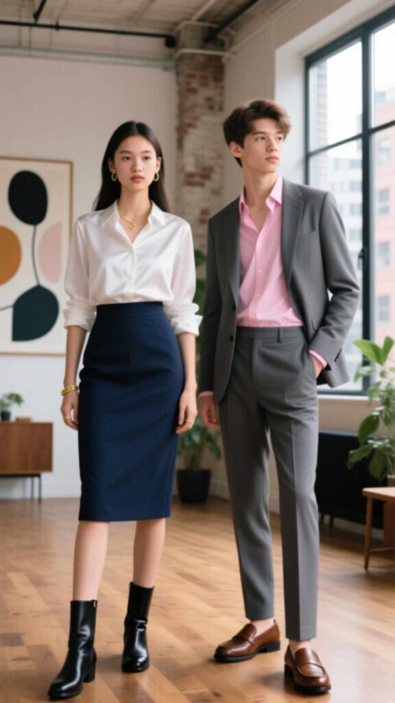 Pencil Skirt with Button-Down Shirt