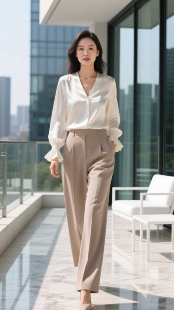 Blouse with Cropped Trousers
