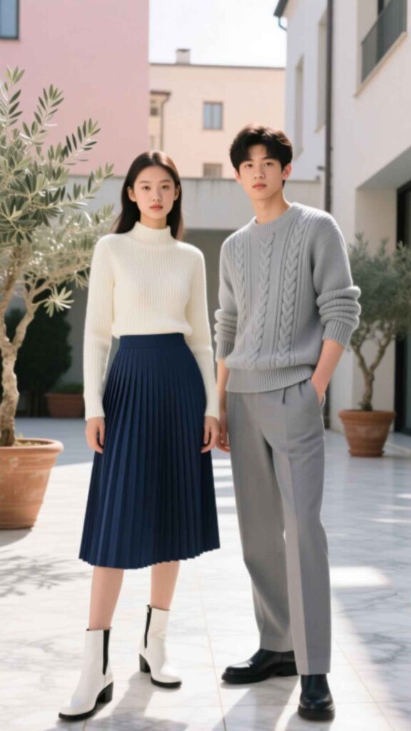 Pleated Skirt with Knit Top