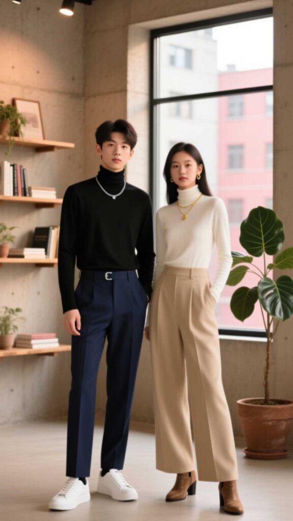 Turtleneck with High-Waist Pants