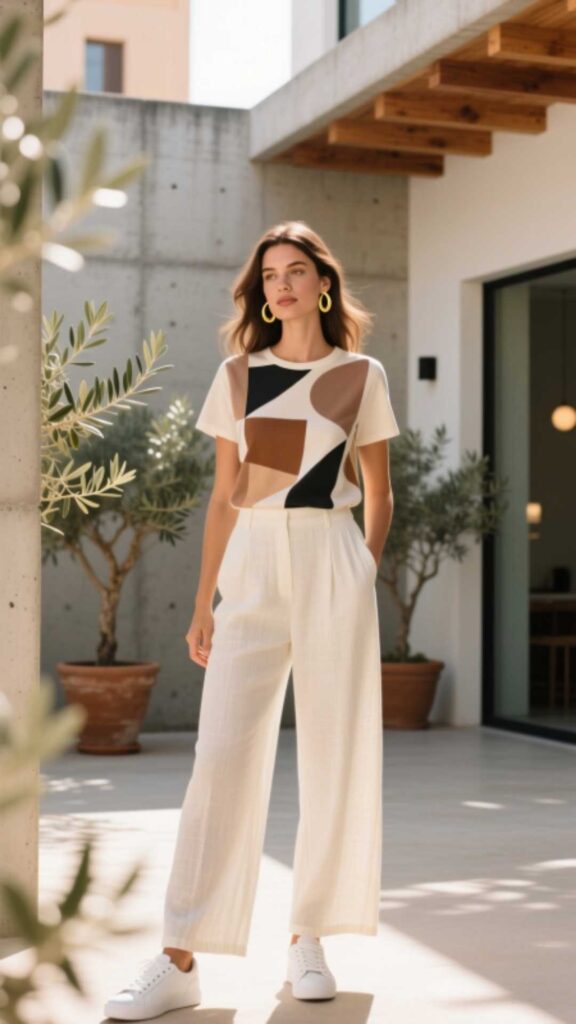 Graphic Tee with Wide-Leg Pants