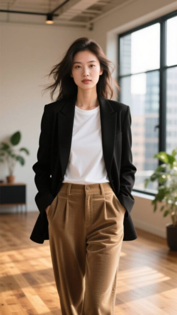 Black Blazer and White T-Shirt