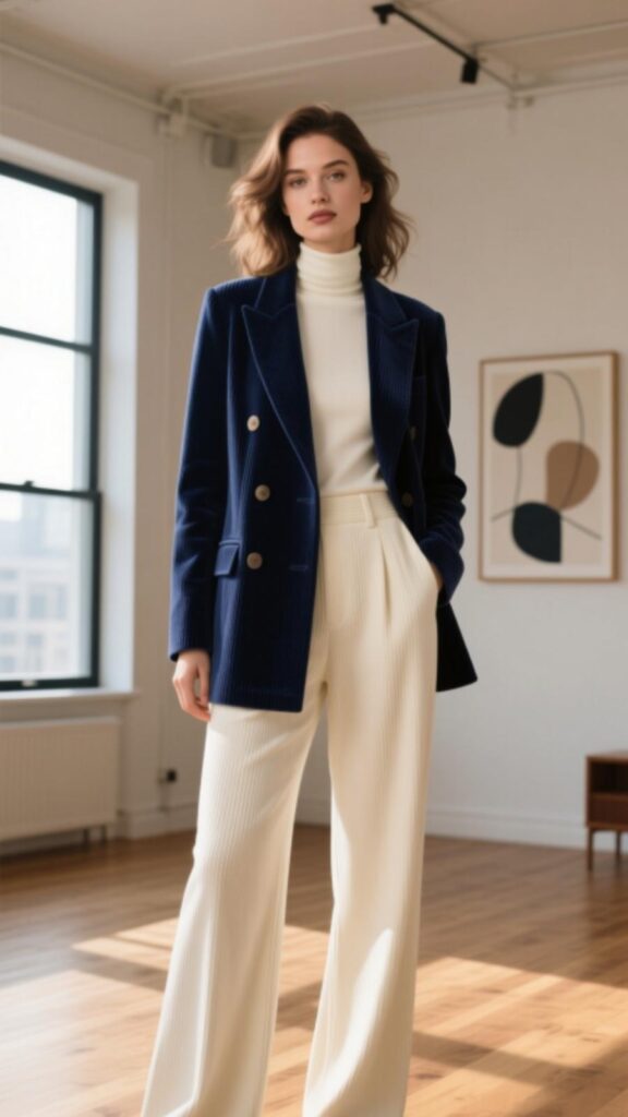 Double-Breasted Blazer and Turtleneck