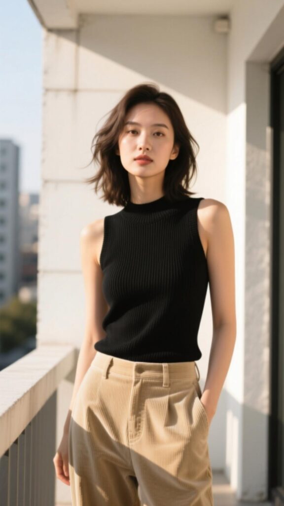 Black Sleeveless Knit Top