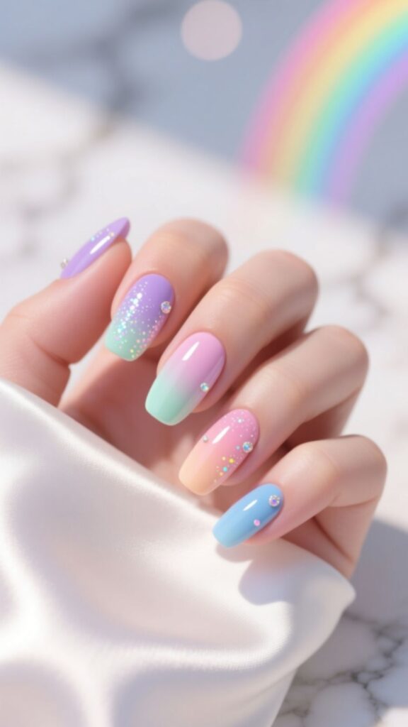 Pastel Rainbow Nails