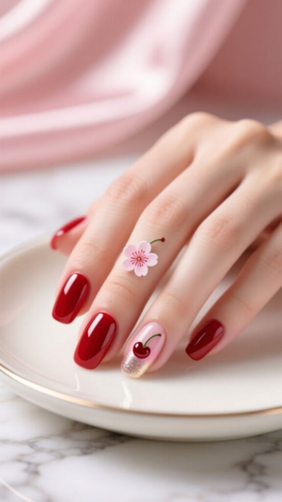 Cherry Accent Nails