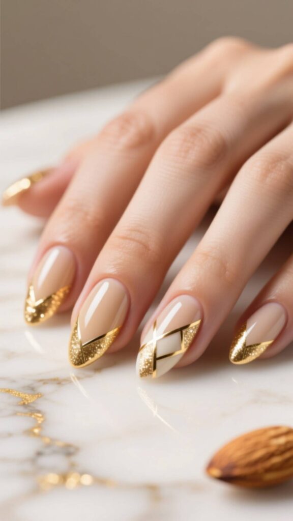 Almond Nails with Gold Foil