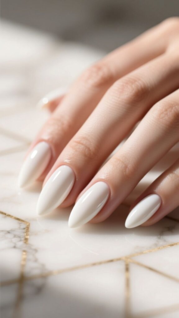 White Elegant Almond Nails
