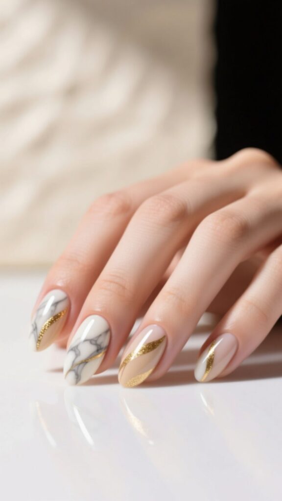 Marble Almond Nail Design