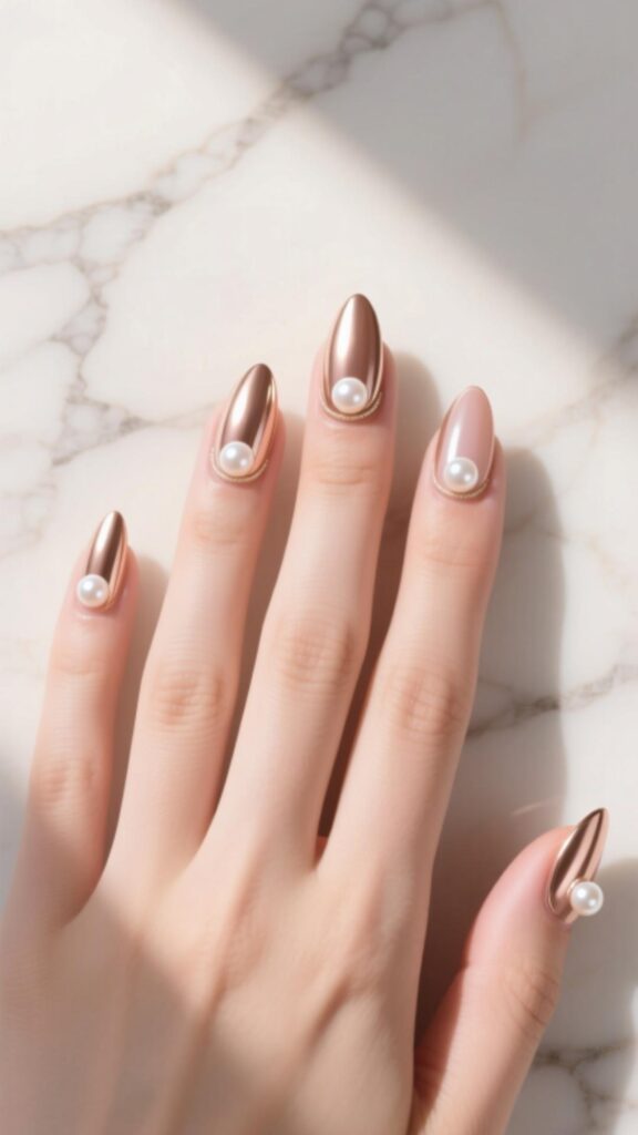 Almond Nails with Pearls