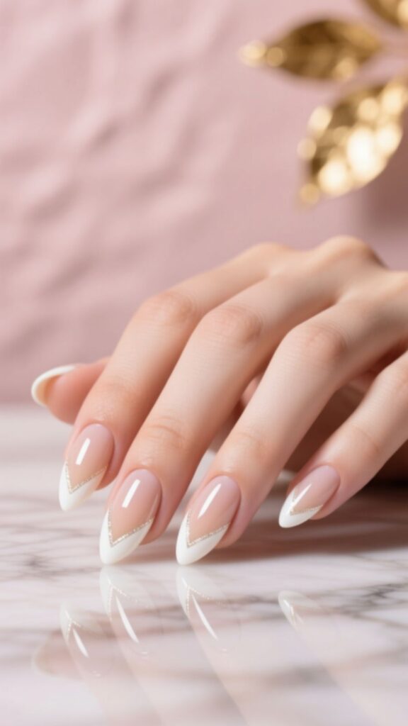 Almond Nails with French V-Tips