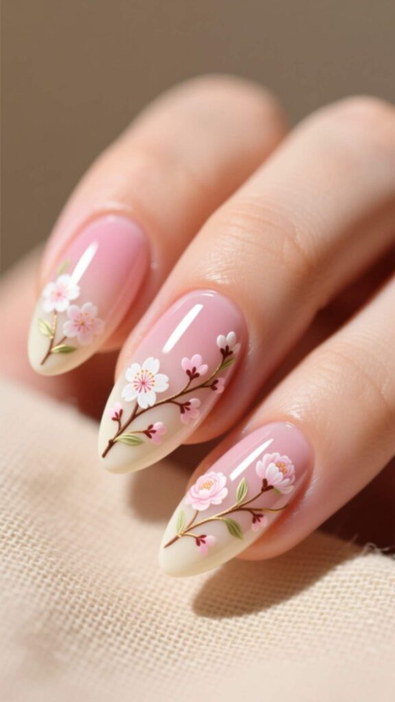Almond Nails with Floral Art