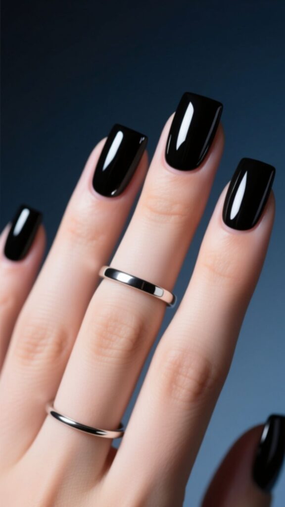 Glossy Black Square Round Nails