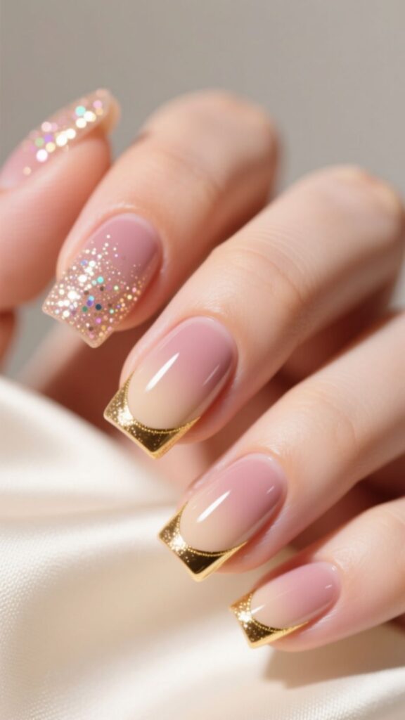 Glitter Accent Square Round Nails