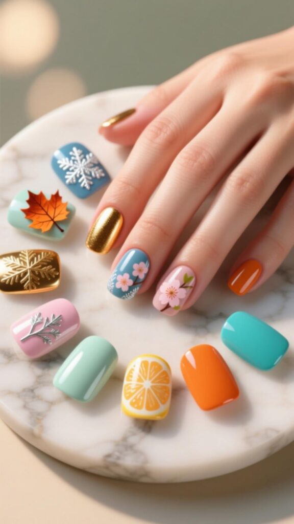 Red Square Round Nails