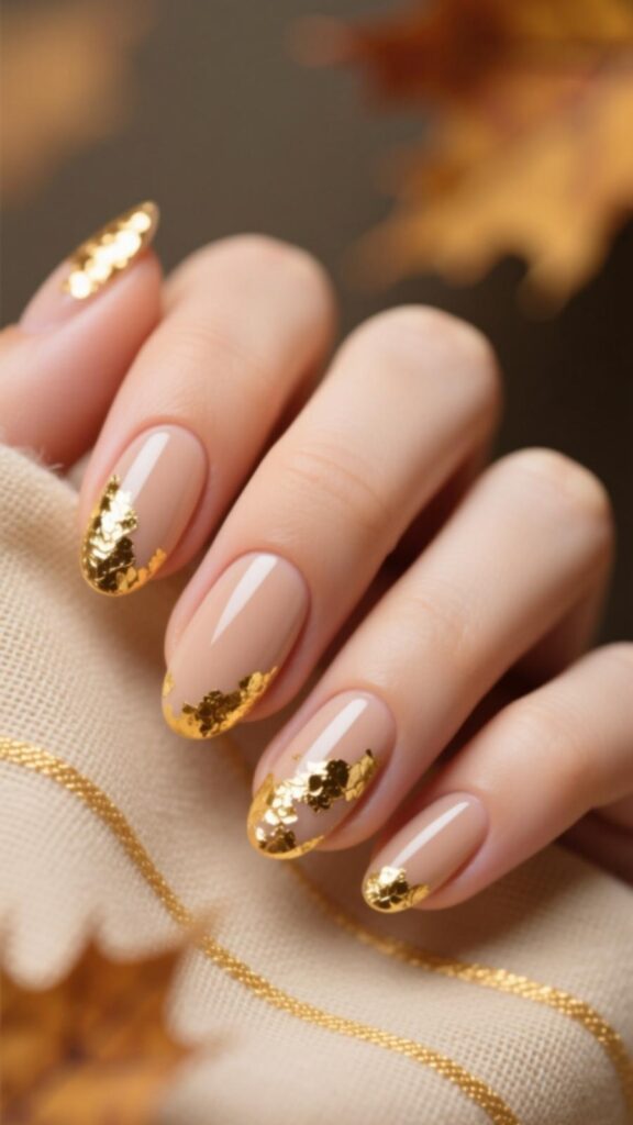 Nude Nails with Gold Foil