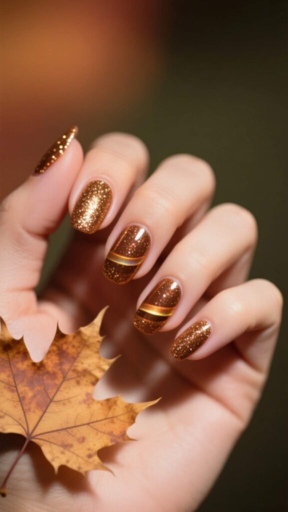 Bronze Glitter Nails