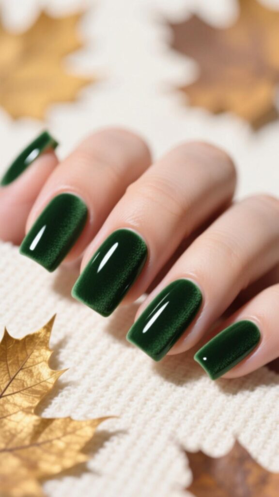 Matte Forest Green Square Nails