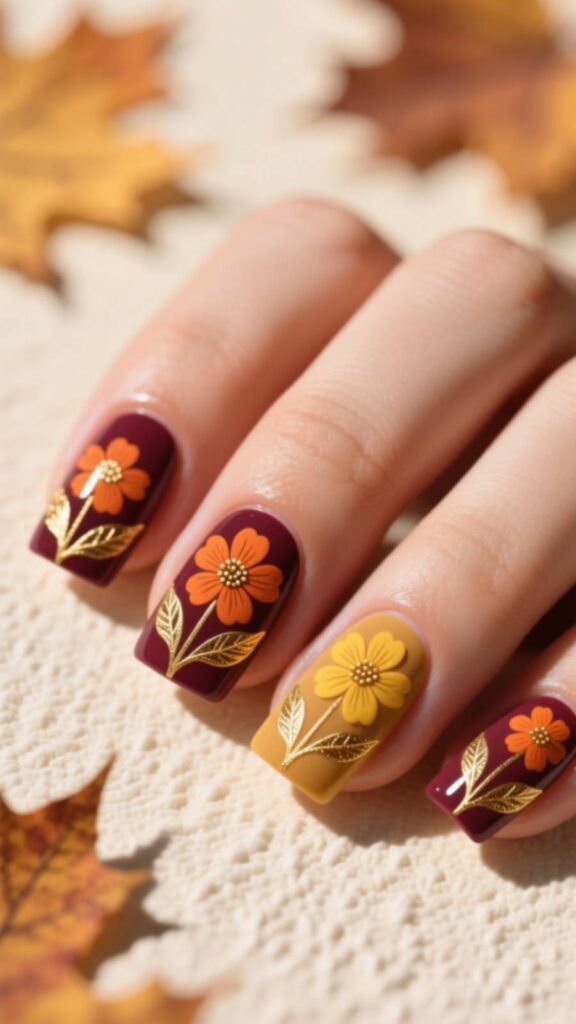 Autumn Floral Nail Art