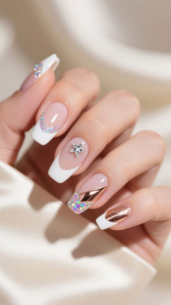 Sparkle Accent French Nails