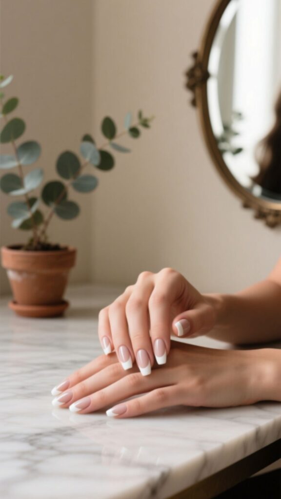 Matte Finish French Nails