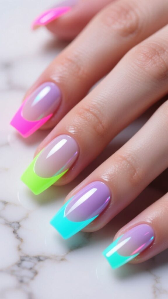 Neon Pop French Nails