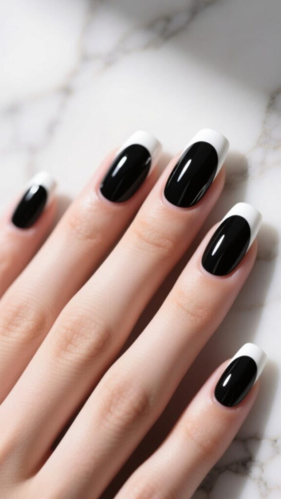 Glossy Black French Nails