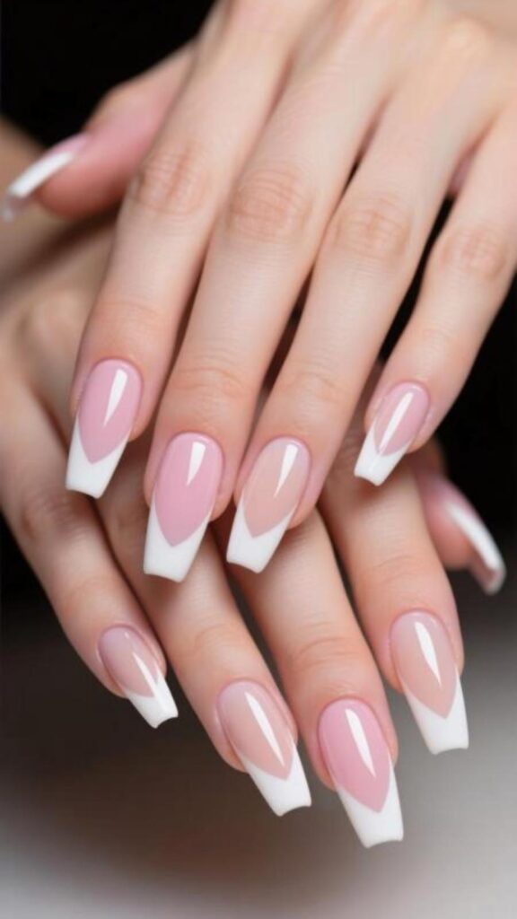 French Tip Coffin Acrylic Nails