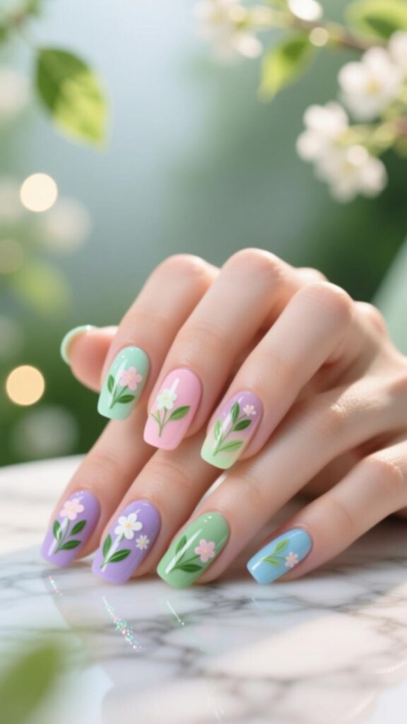 Pastel Leafy Blooms