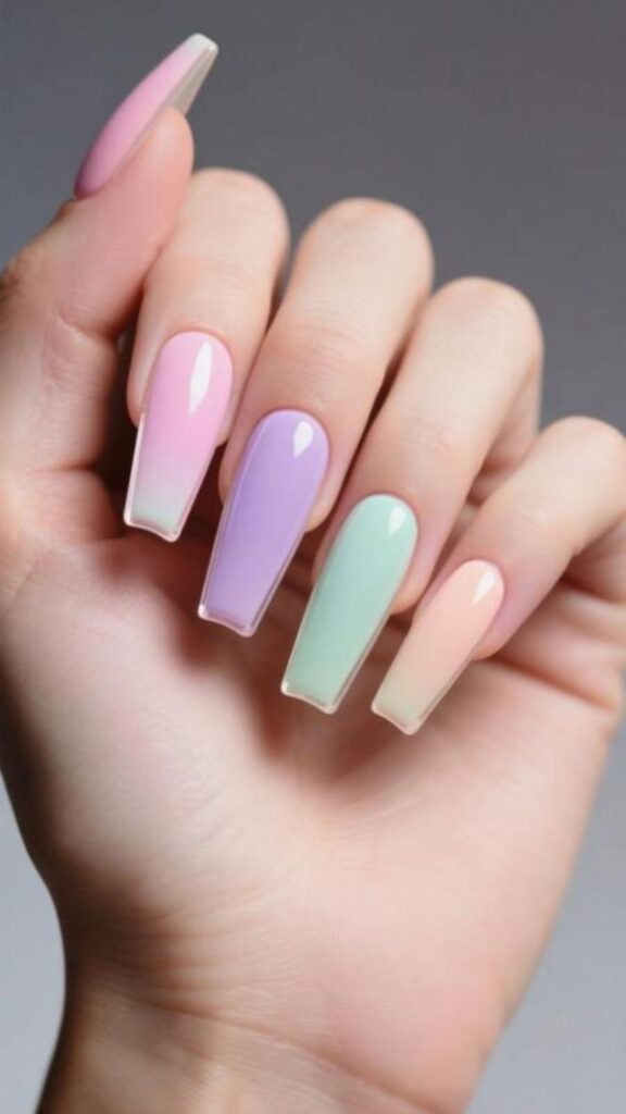 Pastel Coffin Acrylic Nails