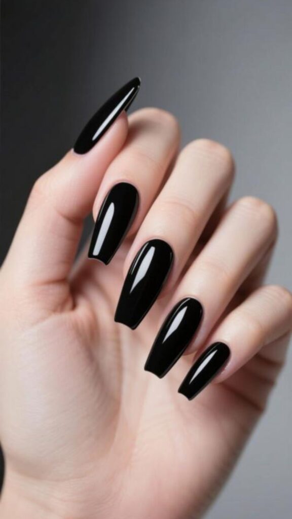 Black Coffin Acrylic Nails
