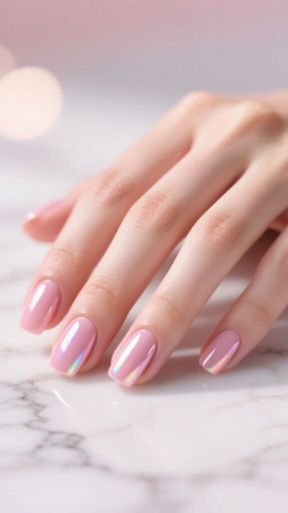 Glossy Short Pink Nails
