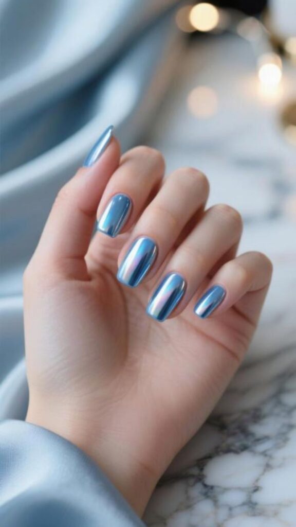 Icy Blue Chrome Nails